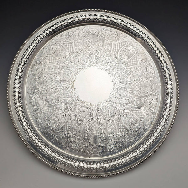 British Vintage Silver Plate Earring Decoration Tray Diameter 32cm Barker Ellis